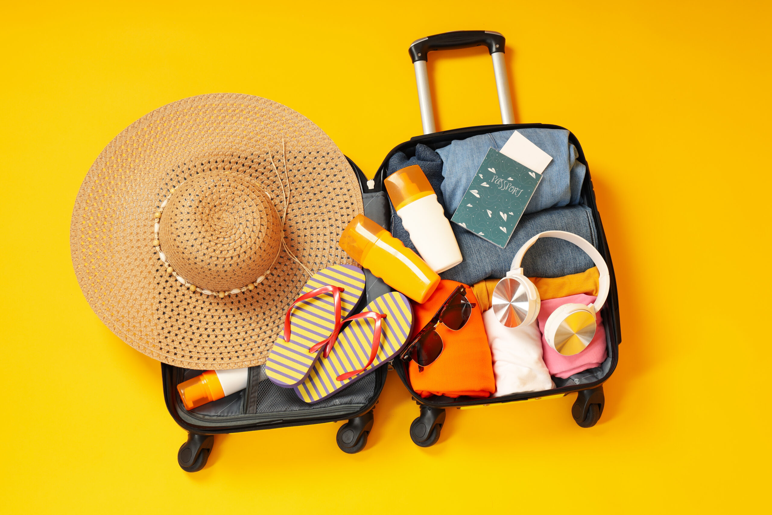 Suitcase, luggage, baggage for summer travel and vacation